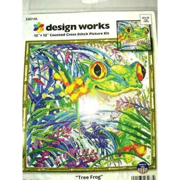 Cross Stitch Kit Design Works TREE FROG Counted #3267HL 12"x12" Sealed USA - Picture 1 of 4
